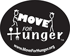 A black oval logo featuring two stick figures carrying a fork. The text 